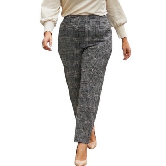 Jones Studio Dress Pants Pull On Ankle Knit Black Cream Plaid Women’s Size 16W - Picture 1 of 12